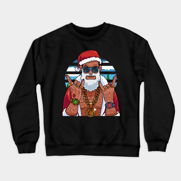 Black Santa Claus Gangster Hip Hop Christmas Crewneck Sweatshirt by Noseking